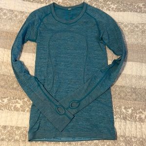 Teal lululemon run swiftly long sleeve shirt
